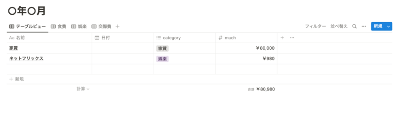 固定費入力