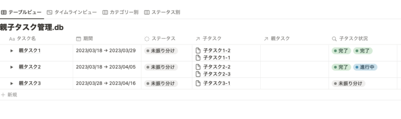 サンプル親子タスクデータベース